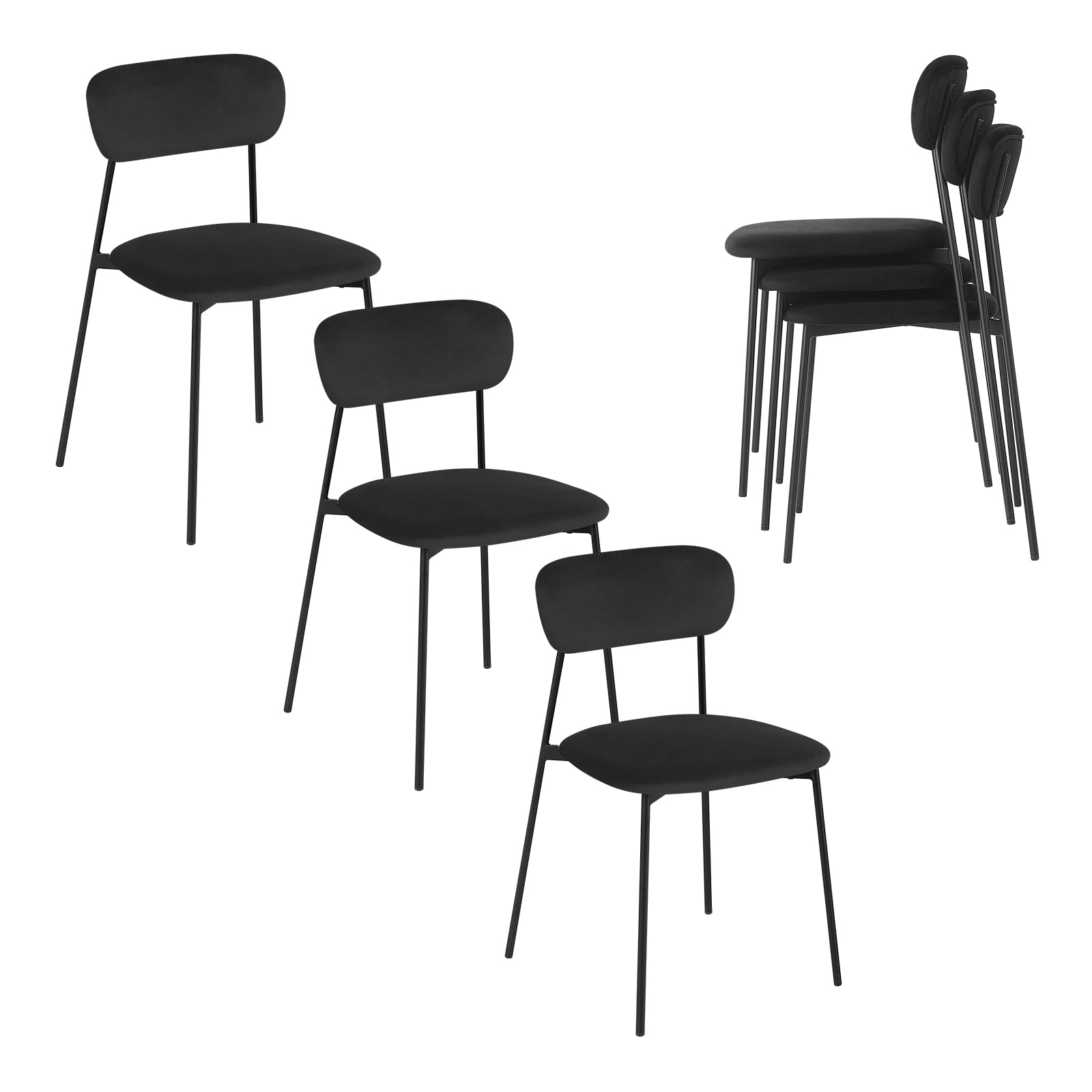 Lestarain Set di 6 Sedie da Pranzo, Sedie da Cucina Imbottite, Sedie da Toilette, per Sala da Pranzo Cucina Soggiorno, Gambe in Metallo, Velluto, Nero