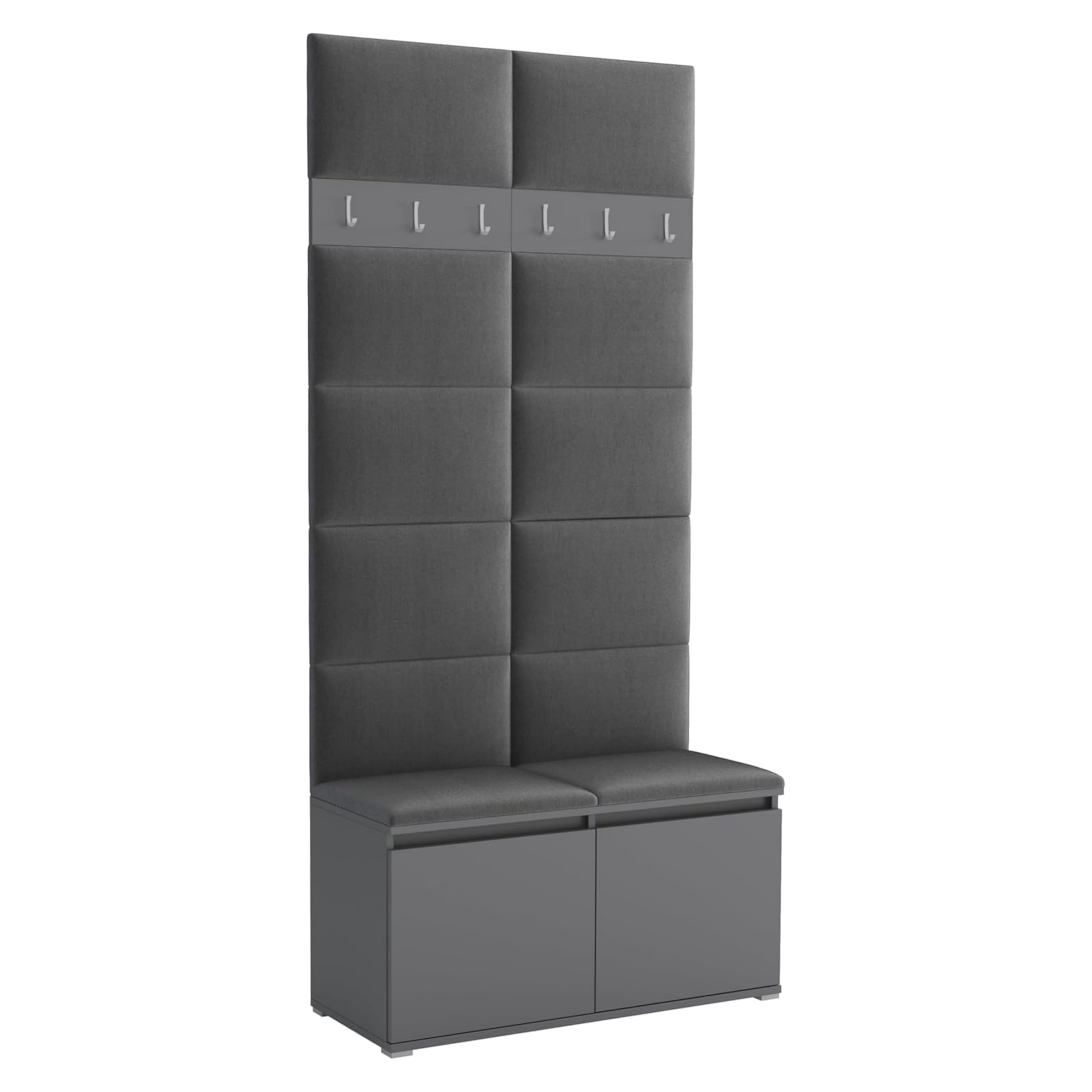 Brent - Garderobenschrank Flur Grau mit sitzbank 100 cm Breit Luton 1 - Multifunktionale Flurgarderobe Set mit Stauraum und Wandpaneel, Garderobe mit Sitzfläche und Kleiderhaken