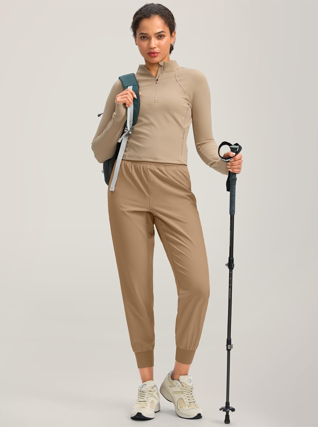 Soothfeel Women's Joggers with Zipper Pockets Lightweight Running Gym Travel Casual Workout Athletic Joggers Pants for Women Dark Khaki - Image 7