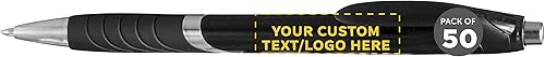 DISCOUNT PROMOS Bolígrafos con agarre de goma, paquete de 50 unidades, texto personalizable, logotipo, bolígrafo de tinta negra con plástico suave