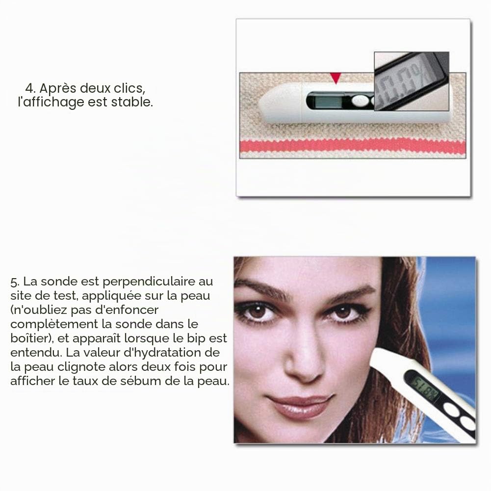 Analyseur de Peau, LCD Digital Hydratation du Visage, 0~99,9% Détecteur d'appareil de contr?Le de Moniteur d'analyseur de Peau pour la Maison, Le Salon, Les Voyages (Blanc)