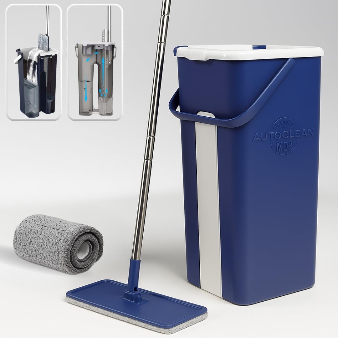 Set Mocio E Secchio 2 In 1 Con Testa Girevole 360° In Acciaio Inox – Include 10 Panni In Microfibra Per Pavimenti In Legno E Superfici Delicate - 3