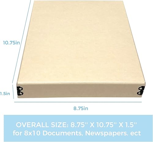 Miniatura 2 de Lineco, Caja de almacenamiento de museo Tan de 8 x 10 pulgadas con tapa extraíble y diseño frontal caído, libre de ácido con borde de metal. Protege