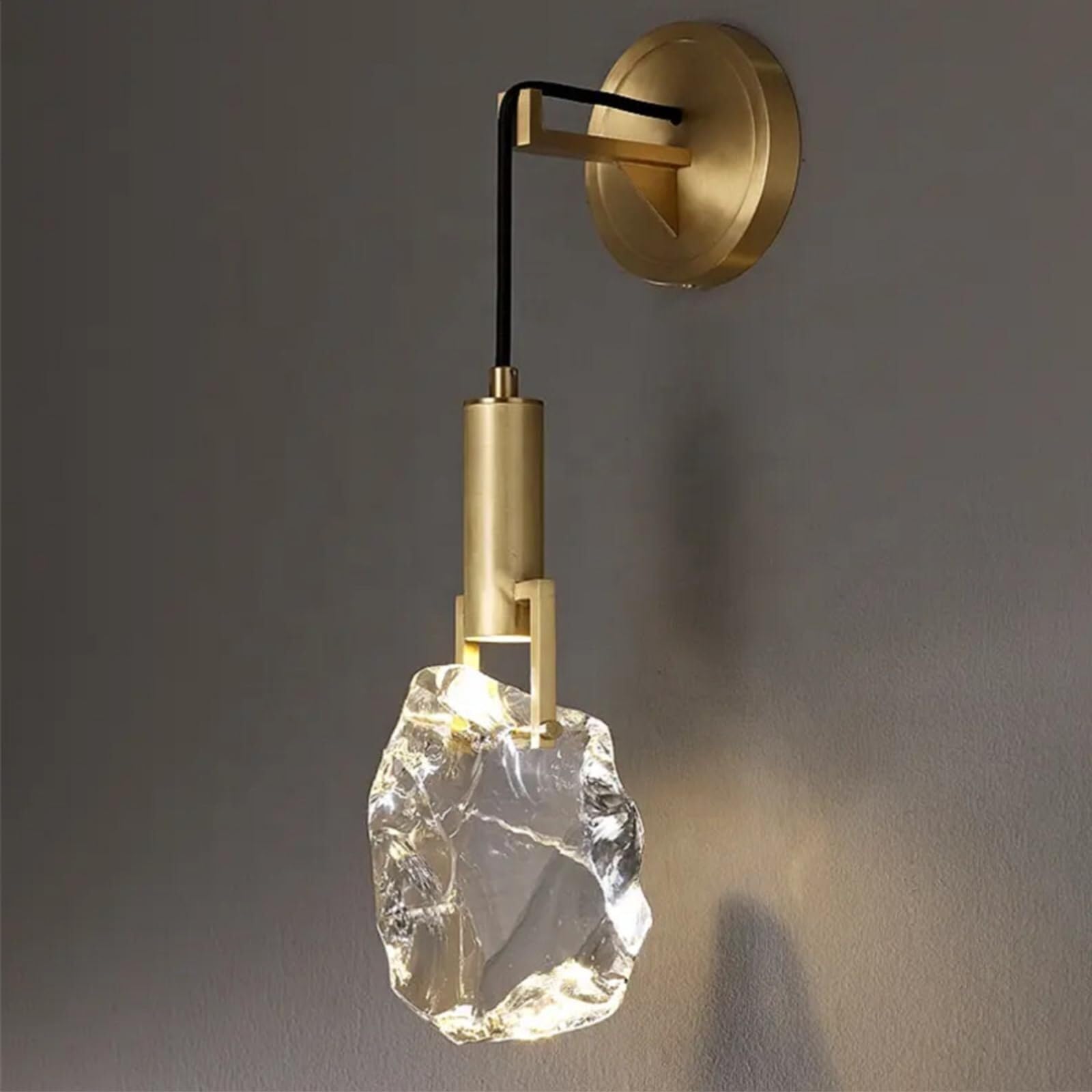 MYUYEE Brass Crystal Wall Hanging Light Fixtures Mid Century Bedside Led Wall Lamp, Led Crystal Wall Lamp Clear Prism Shade Bedside Wall Sconce, For Bedroom Powder Room Living Room