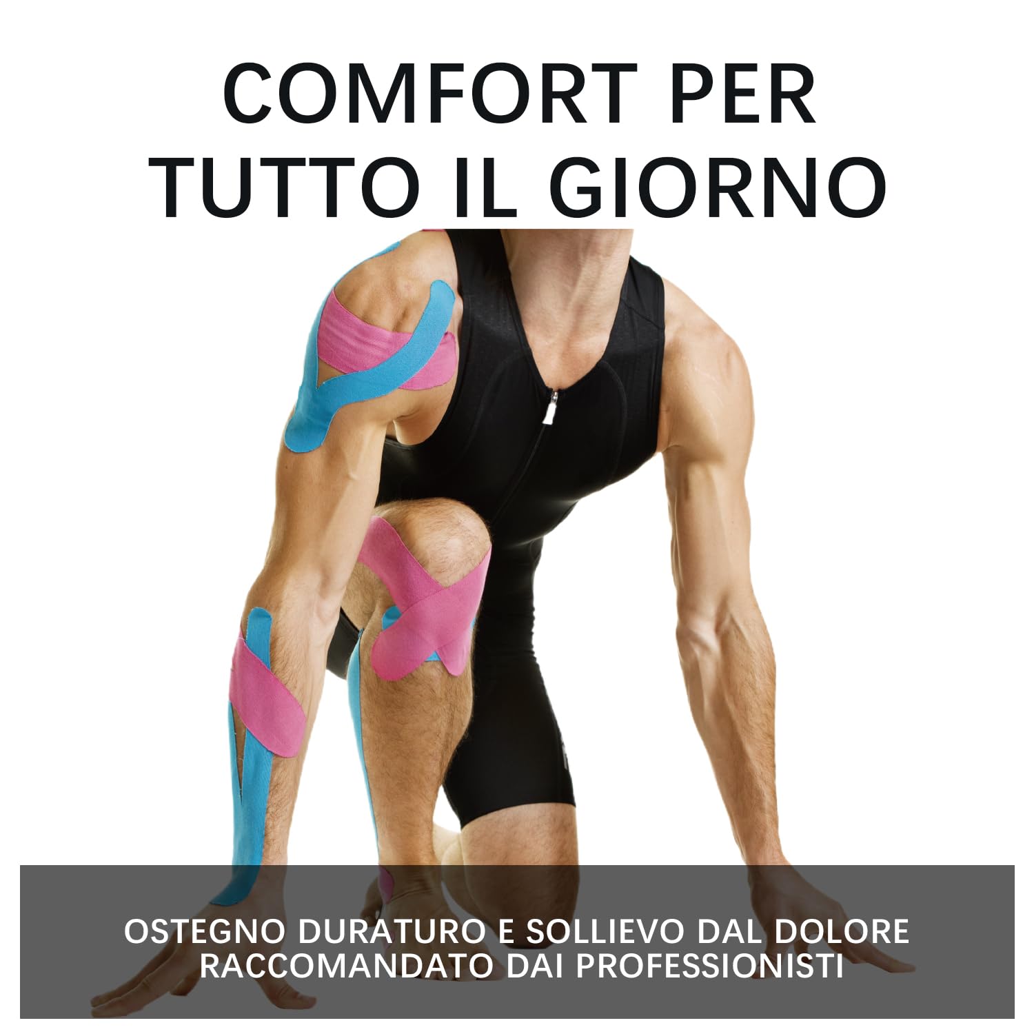 Tigratigro Kinesio Tape,3 Rotoli 5cm x 5m,Nastro Kinesiologico Sportivo per Dolore Muscolare, Ginocchio, Spalla, Gomito - Bendaggio Elastico e Impermeabile, Supporto Articolazioni-Nero, Blu, Naturale