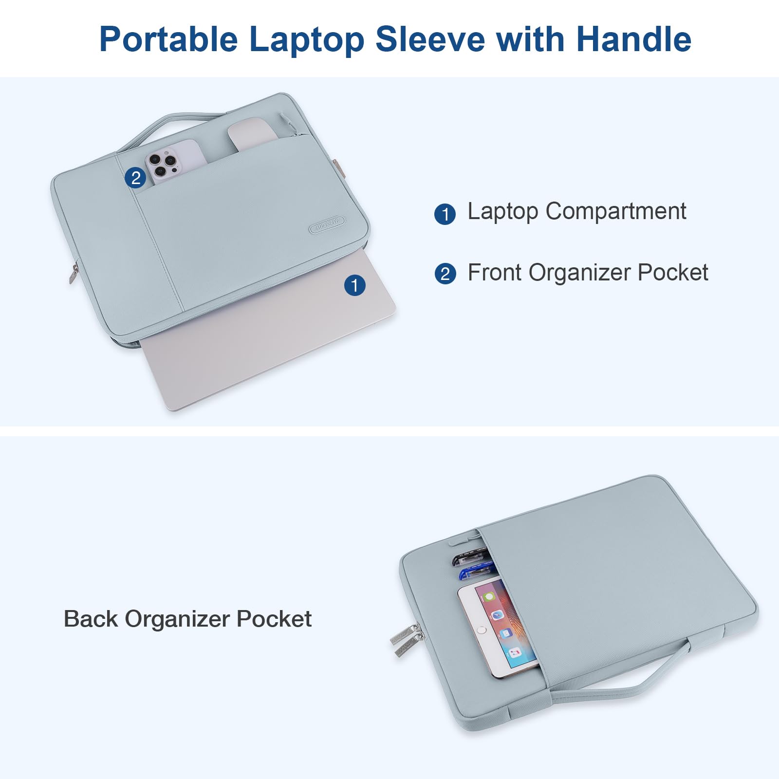 MOSISO Funda Portátil 13,3 Pulgadas, Compatible con MacBook Air 13 Air/Pro 13 / Pro 14, HP DELL ASUS Lenovo Notebook, Blandas Protectora Multifuncional Bolsa,Azul Bebé