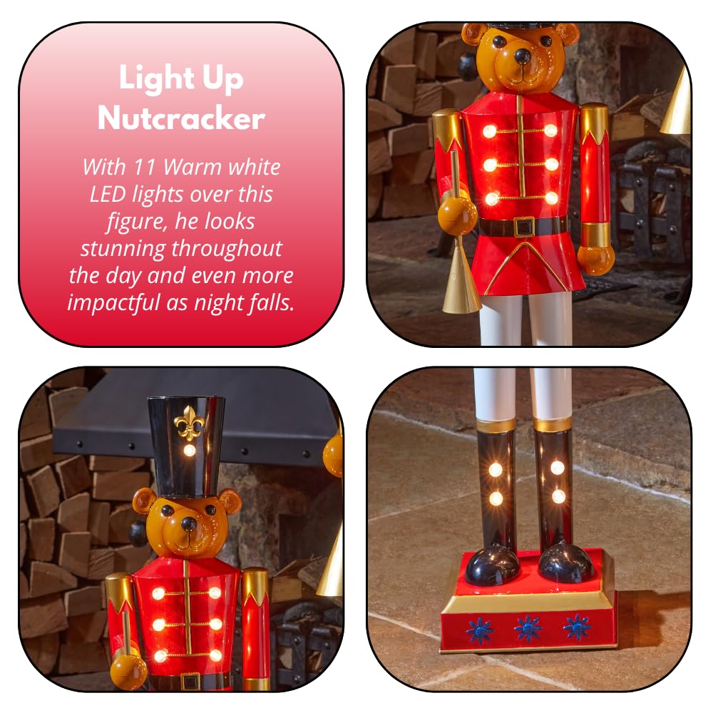 Statue Casse-Noisette Lumineuse 119cm - 23 LEDs, Peint Main, Décoration De Noël Magique