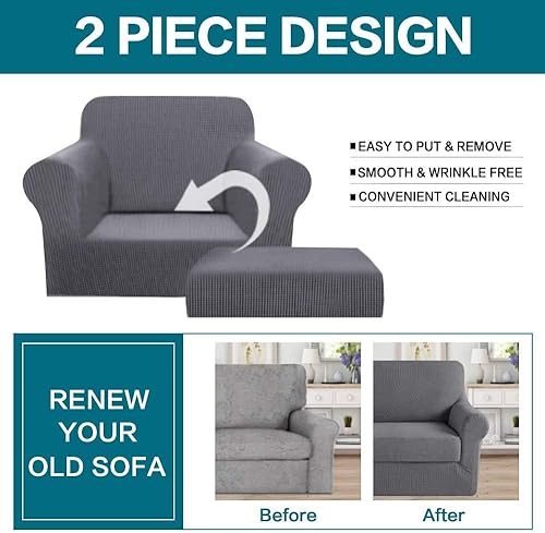 Vista 43 de Turquoize - Funda elástica para sofá de 2 piezas y 3 cojines, funda protectora lavable con elástico en la parte inferior, tela jacquard gruesa