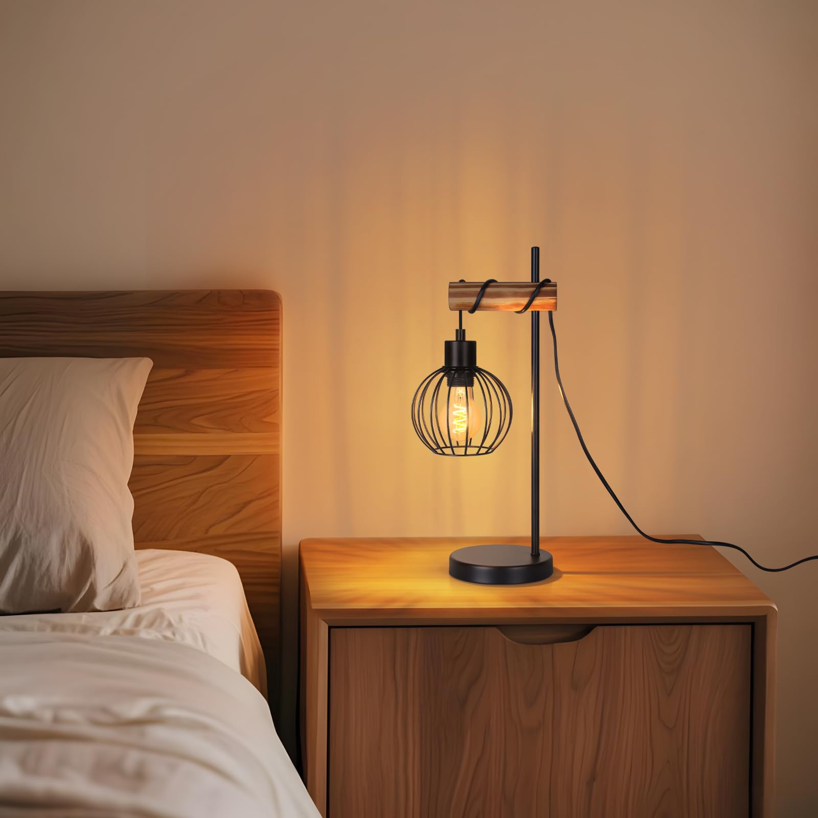 ZMH Lampada da tavolo vintage, lampada da comodino per soggiorno E27: | lampada da tavolo retrò a 1 luce in design industriale in metallo nero, lampada da comodino con cavo - senza lampadina