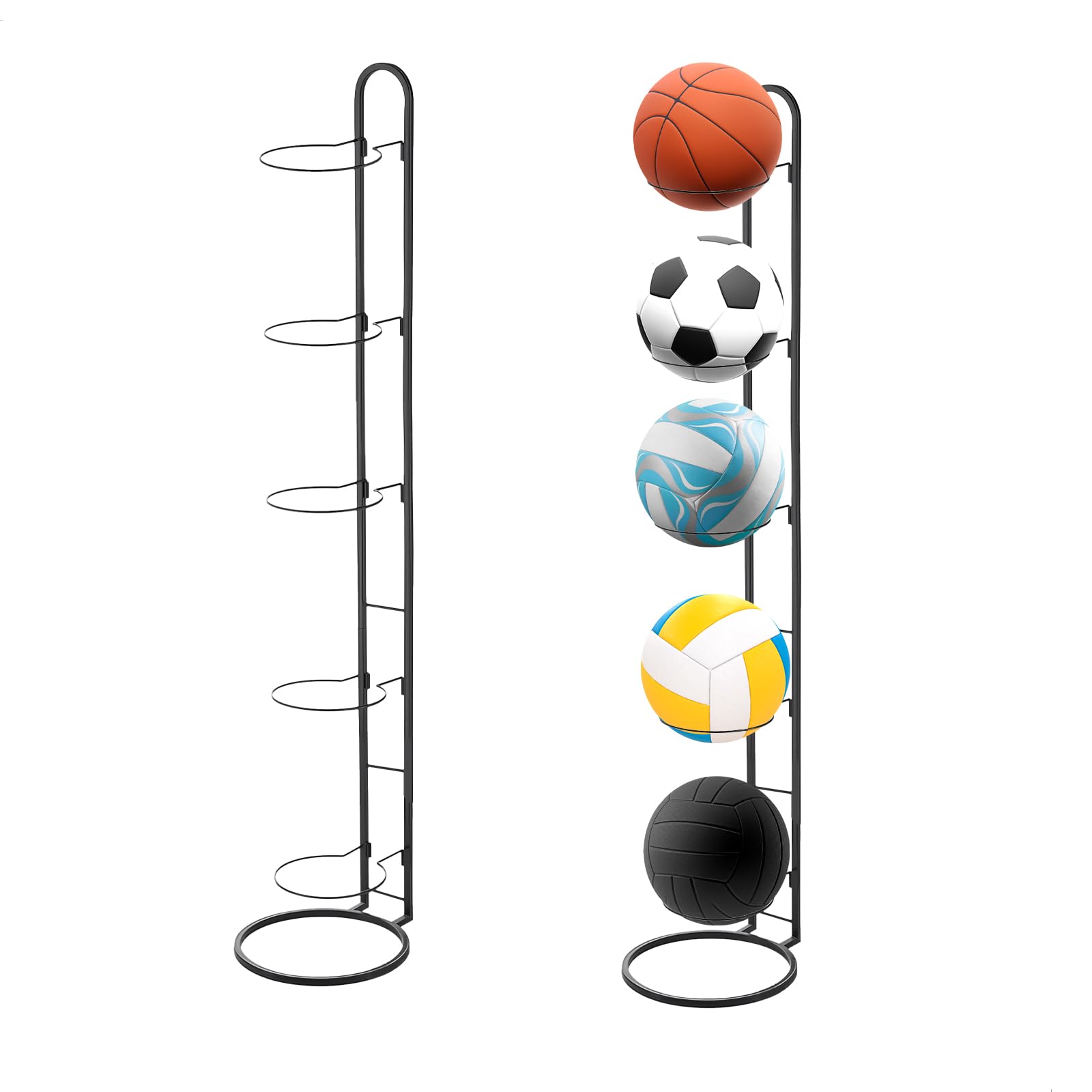 Soporte para Bolas, Soporte Balon Futbol Vertical de 5 Niveles de Metal de Almacenamiento para Bolas de Baloncesto, Estante de Bolas de Interior para Pelotas de Voleibol Deportivas