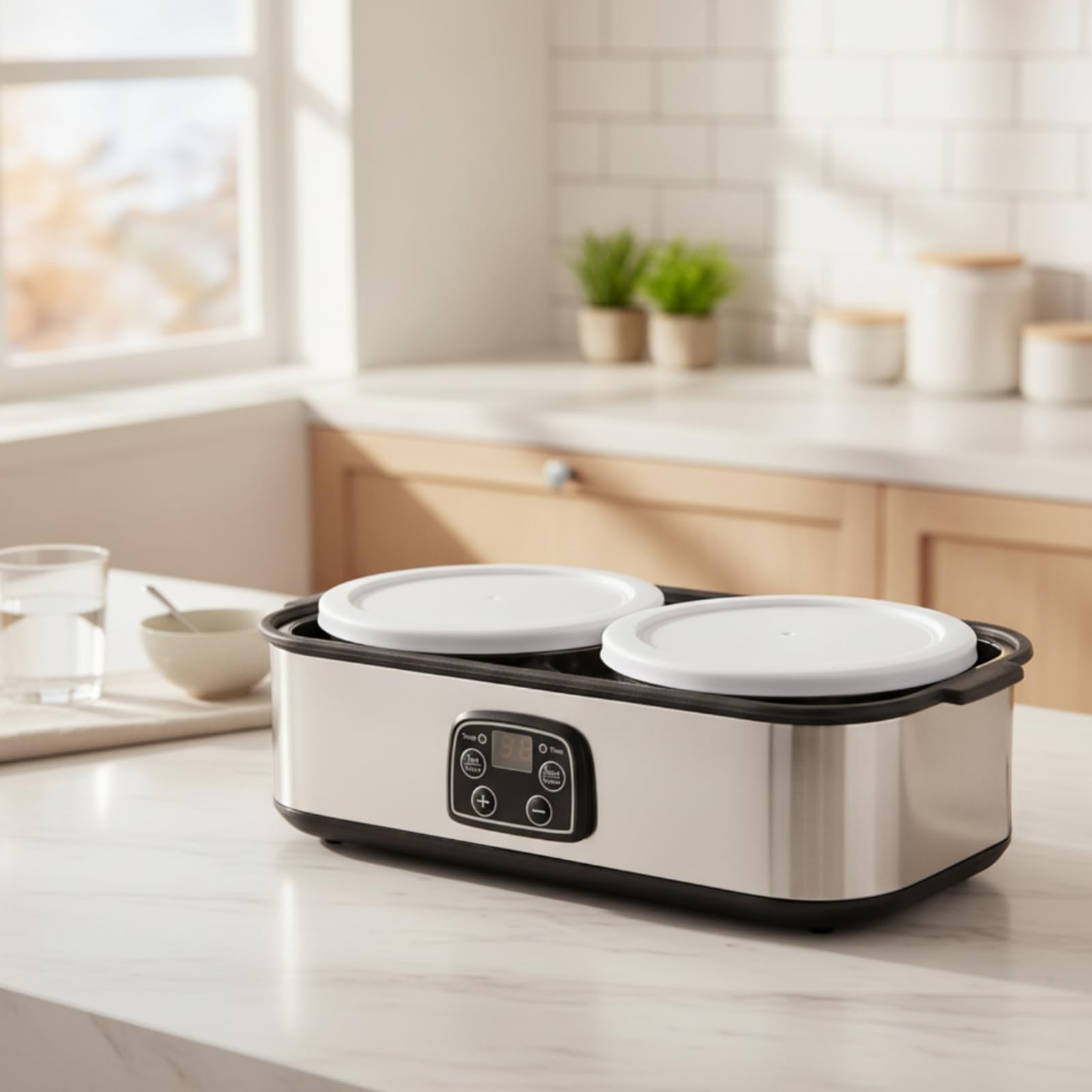 Yogurtera Eléctrica Yogurtera Máquina Fermentadora Aparato de Cocina Tarros de Vidrio Reutilizables Control Preciso de Panel Transparente LED Adecuada