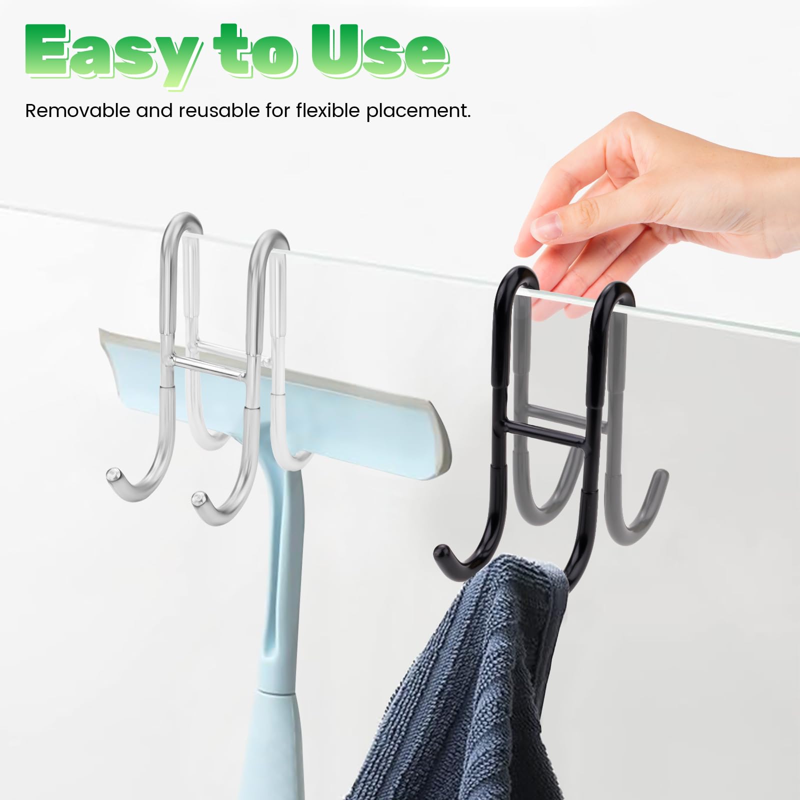 Modixun 2 Pack Double-Sided Towel Hooks for Shower Door Over Bathroom Frameless Glass Door Rack Hooks for Loofah Robe Shaver 304 Stainless Steel - Image 4