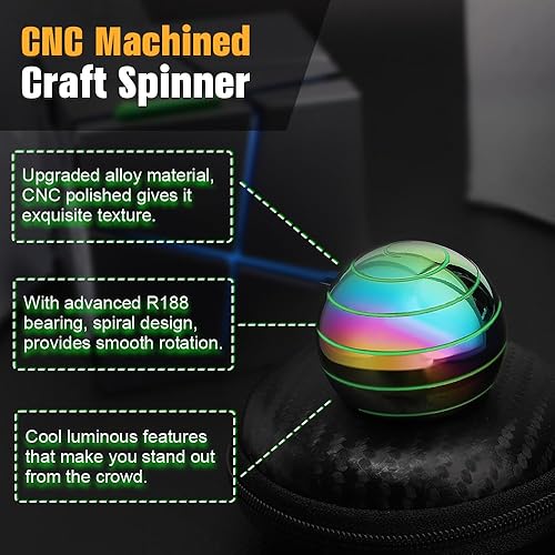 Miniatura 4 de Juguetes de escritorio giratorios cinéticos luminosos, bola giratoria de cuerpo completo de metal con ilusión óptica, que brilla en la punta del