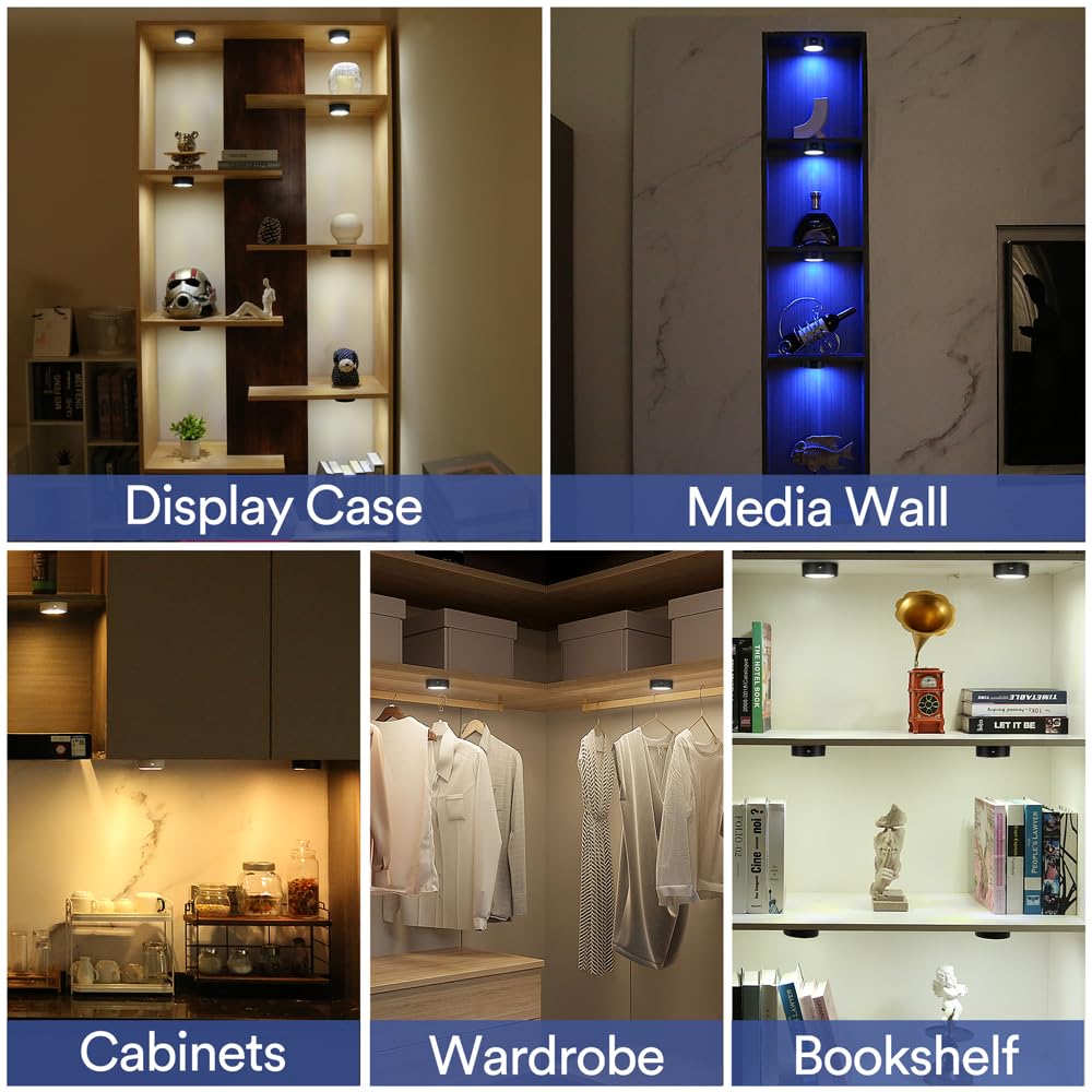 Onumii Luce LED Sottopensile Cucina Luci LED a Batteria Adesive con Telecomando, Luci LED Colorate RGB Luce Notturna per Armadio, Libreria, Scaffale, Pacco da 2 - Nero