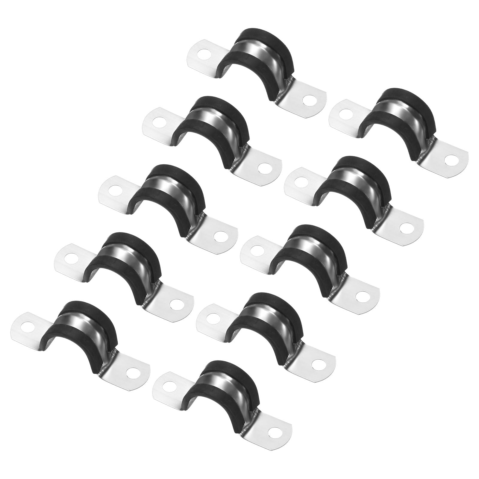 M METERXITY 10-Pack Cable Clamps, 23/32 Inch/ 18 mm 304 Stainless Steel Rubber Cushioned Insulated Cable Clamp U Shape Metal Holder for Tube/Wire/Pipe/Loop Installation