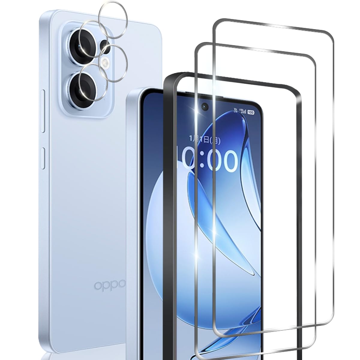 OPPO Reno13 A フィルム 2枚+カメラ保護 2枚+ガイド枠付き 表面硬度9H OPPO Reno13 A ガラスフィルム ワンタッチ貼付け 気泡ゼロ 衝撃 OPPO Reno13 A 用の 保護フィルム 超クリアな画質 高光沢 オッポ Reno13 A フィルム 自動吸着、耐油性
