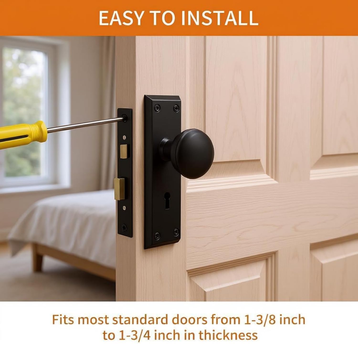 4 Pack Vintage Mortise Lock Set for Interior Doors – Antique Door Knobs with Heavy-Duty Rustproof Zinc Alloy & Skeleton Key, Fits 1-3/8" to 1-3/4" Entryway Replacement, Matte Black