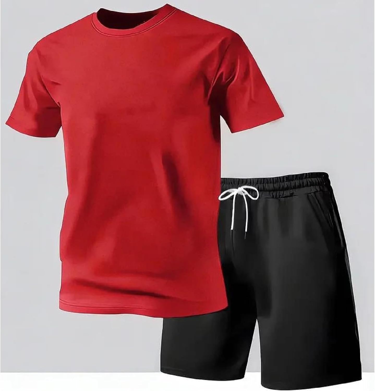 Men's Summer Solid Color T-Shirt And Shorts Set Lightweight Casual Loose Fit 2-Piece Outfit For Beach Home