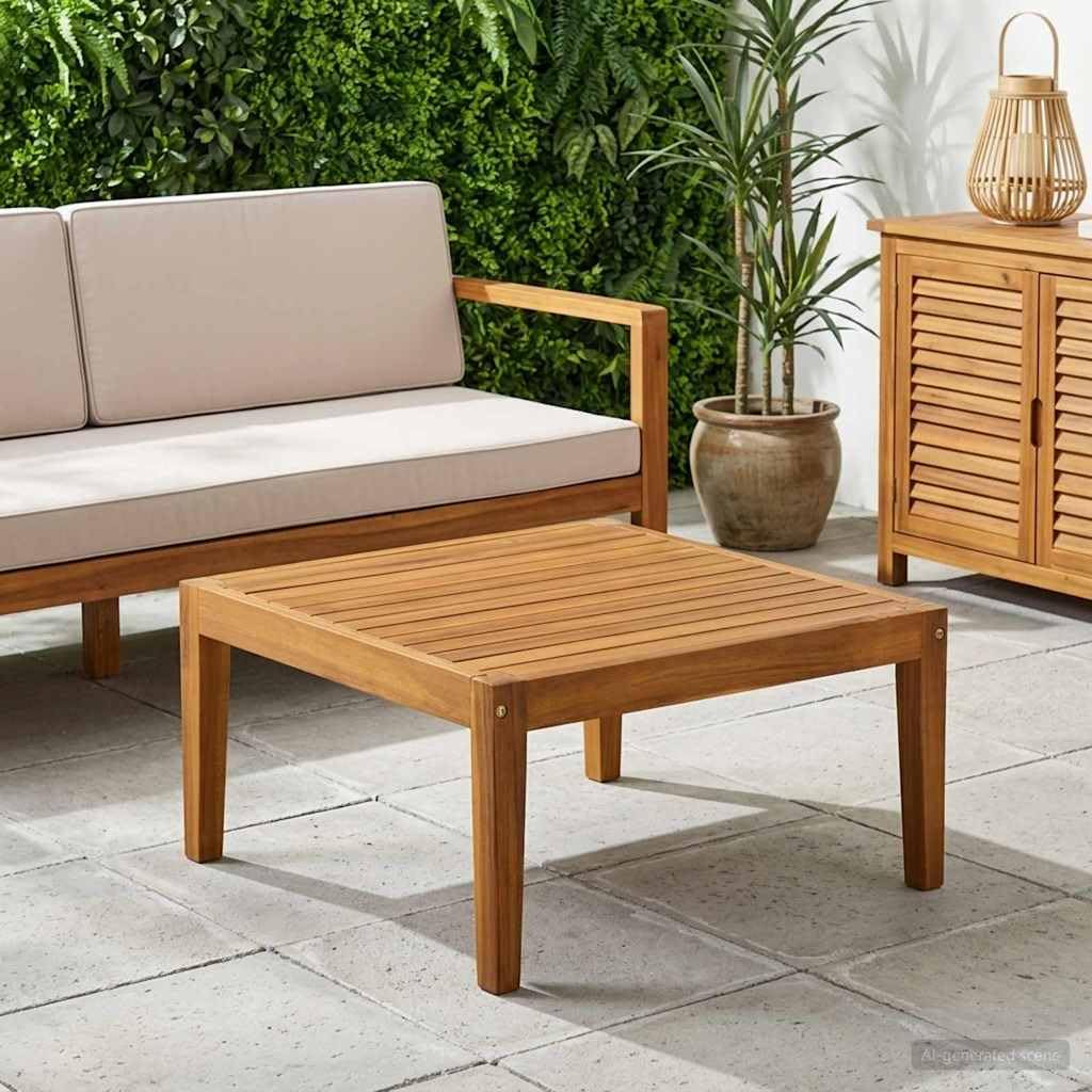 Stół ogrodowy z litego drewna akacjowego, naturalny, 60 x 60 x 30 cm, odporny na warunki atmosferyczne, meble outdoorowe na taras, balkon, werandę, wytrzymały element wypoczynkowy z olejowaną