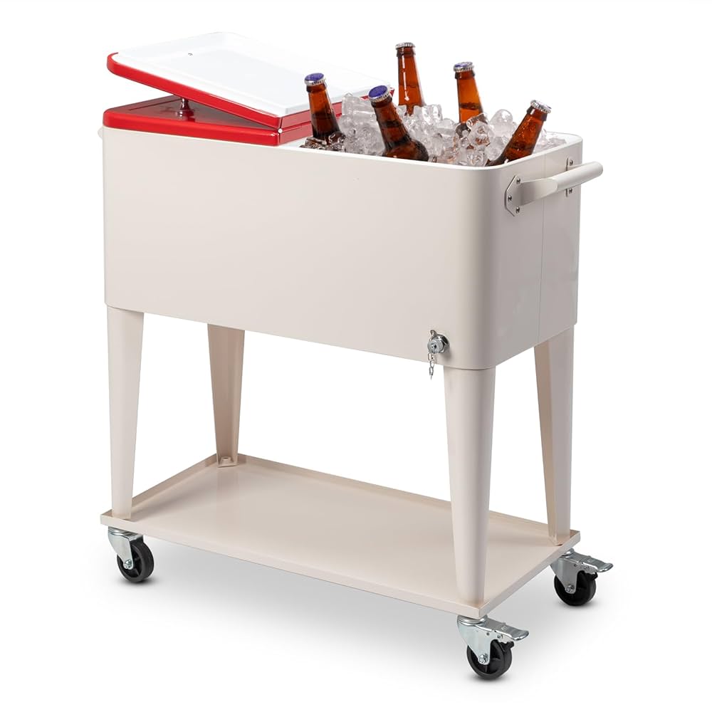 Beverage Cooler On Wheels 80Qt Rolling Cooler Ice Chest Cart For