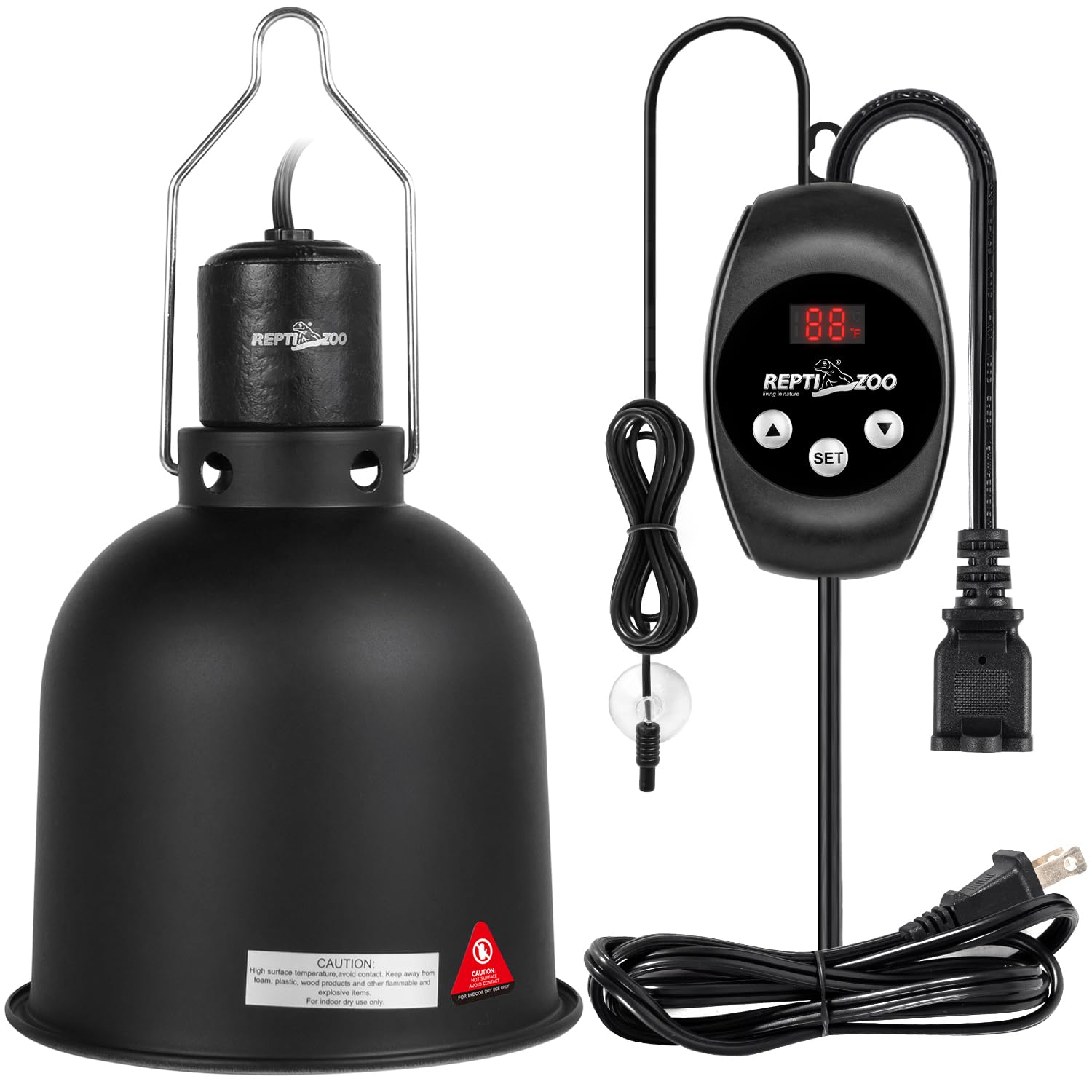 REPTI ZOO Reptile Light Fixture Dimming Thermostat Combo Pack, 5.5 Inch Deep Dome Lamp Fixture Max 100W, PID Reptile Thermostat Temperature Controller for Reptile Heat Lamp Bulb