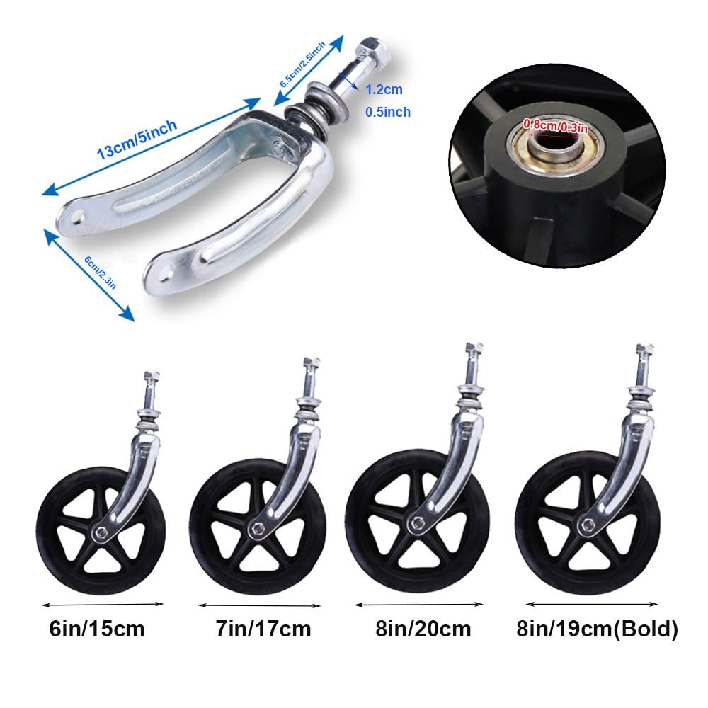 Ruedas para Silla de Ruedas de 6, 7 y 8 Pulgadas, Rueda Delantera de Repuesto para Silla de Ruedas con Horquilla Delantera de Acero y Tornillos, llanta sólida, antidesgaste (Gris,
