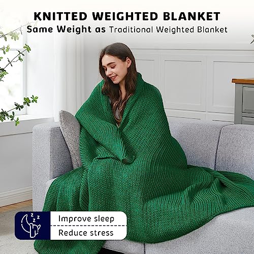 L'AGRATY Knitted Weighted Blanket - 60"x80" 15lbs Cooling Chunky Knit Heavy Blanket for Adults Braided Crochet Throw Thick Cable Yarn Knit Decorative No Beads Evenly Weighted Machine Washable