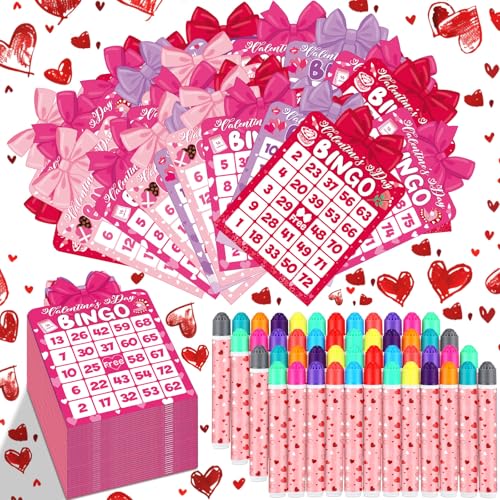 Eersida 192 Pack Valentine's Day Bingo Game Cards and 0.4 oz Dot Daubers Set Include 144 Bingo Cards 48 Dot Markers Galentine's Day Game Supplies for Love Gift Party Favor Family Play Night Activitie by Eersida - Used condition - US$22.72