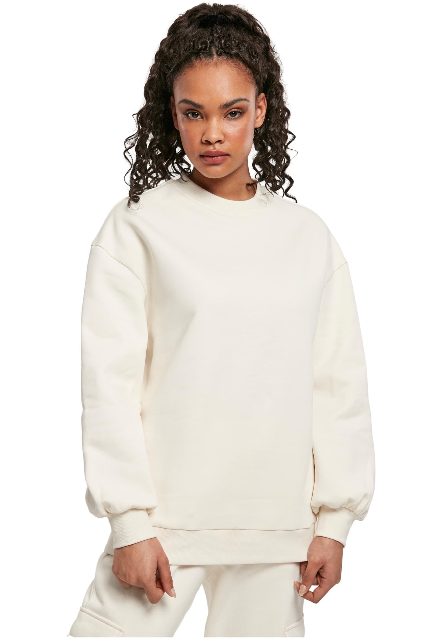 Urban Classics Women's Ladies Organic Oversized Crew Sweatshirt, whitesand, 5XL