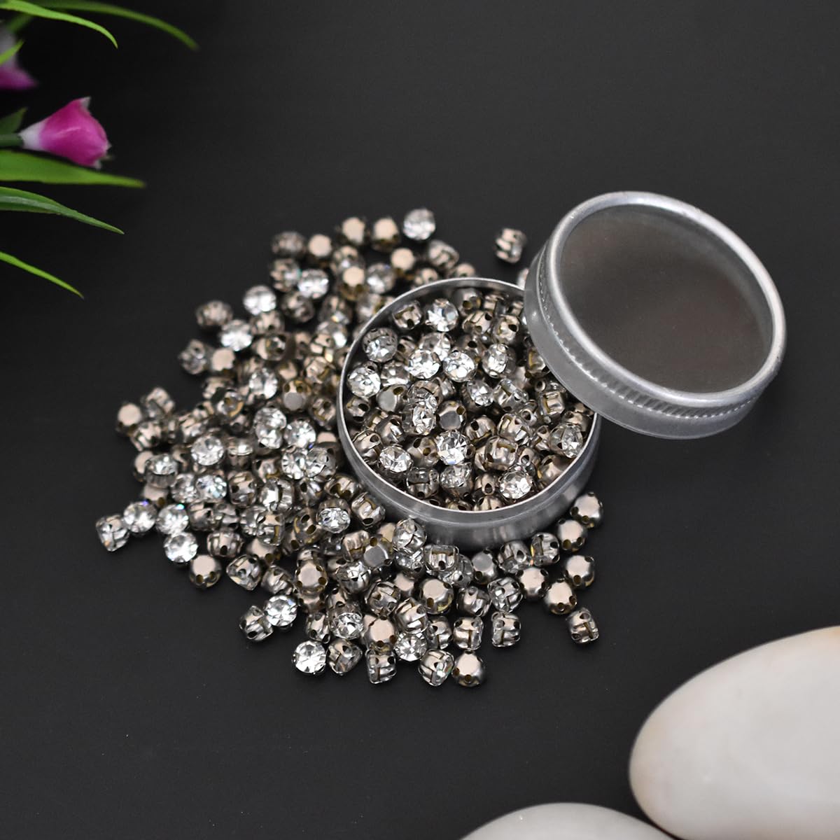 Embroiderymaterial Round Shape Sew on Glass Crystal Rhinestones with D Shape Claws for Craft, Embroidery and Jewellery Making-4MM(288 Pieces) Silver 3
