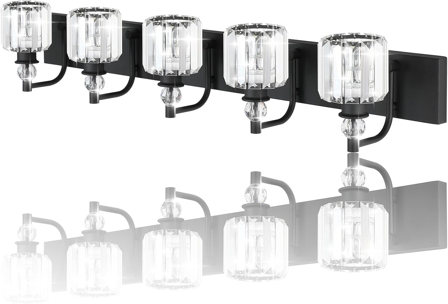 Ralbay Crystal Black Vanity Light Fixtures 5 Light Crystal Bathroom Light Fixtures Over Long Mirror Modern Matte Black Bath Wall Lights