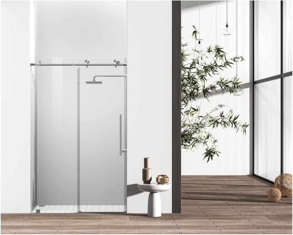 Elegant Kitchen and Bath Raleigh 48x76 Stainless Steel Shower Door in Nickel