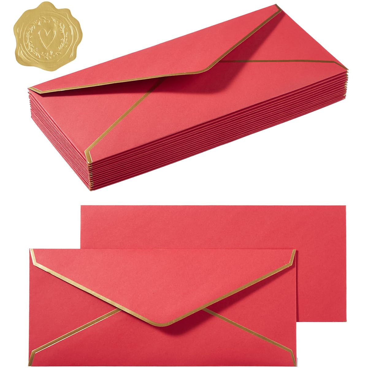 100 Pack #10 Business Envelopes with Gold Border, Self Seal Standard Envelopes with Gold Stickers for Office, Checks, Letter Mailing, Invoices, 4 1/8