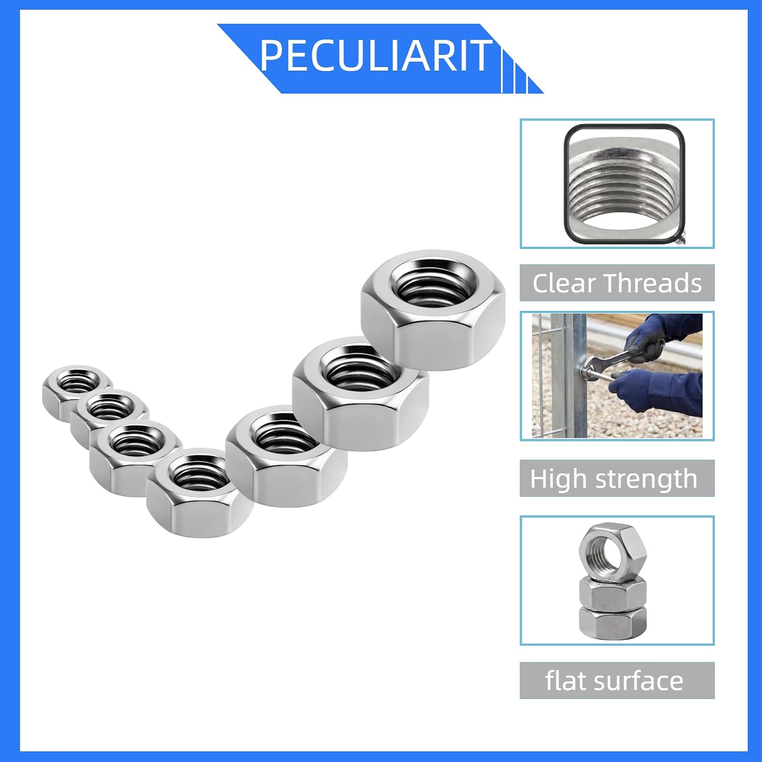 304 Stainless Hardware Nuts, M8-1.25 Nuts 18-8, Commercial Grade for Boats Dock Car(50PCS) image 4