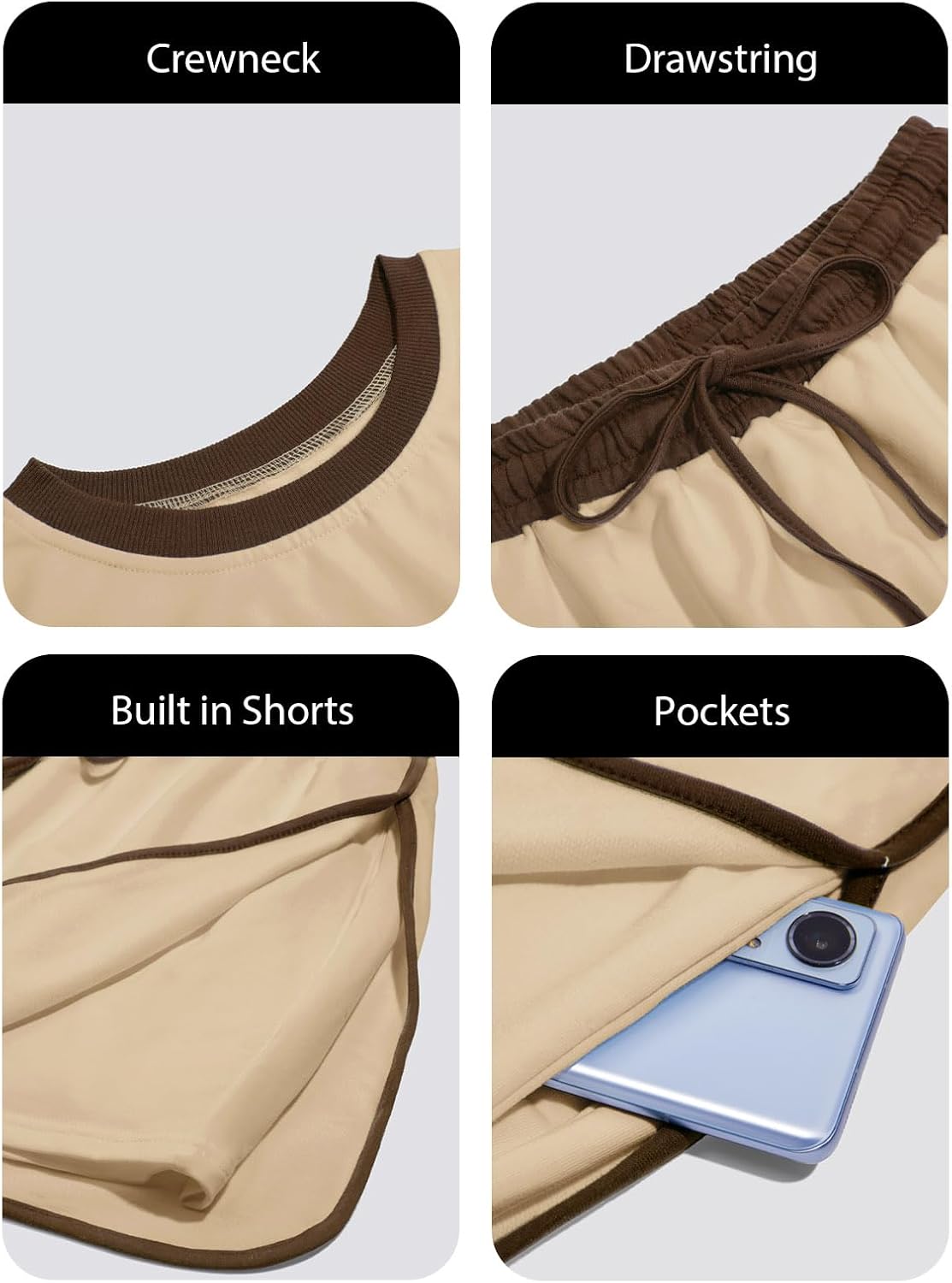 Fisoew Womens Sweatsuits 2 Piece Set Crewneck Sweatshirts High Waisted Skort Skirts Tennis Running Tracksuits Shorts Sets - Image 6