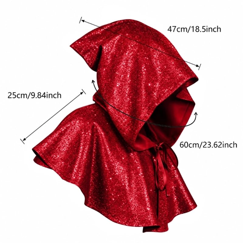 Unisex Sequined Hooded Capelet Sparkle Short Cloak Shawl Halloween Witch Vampire Christmas Carnival Costume Accessory for Adults - image 6