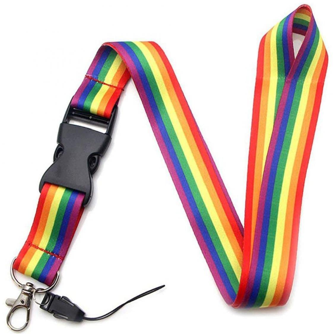 Casiler As Shown Lanyard Keychain Neck Strap Rainbow Pattern Id Badge Clip Key Lanyard Detachable Buckle Release Safety Lanyard