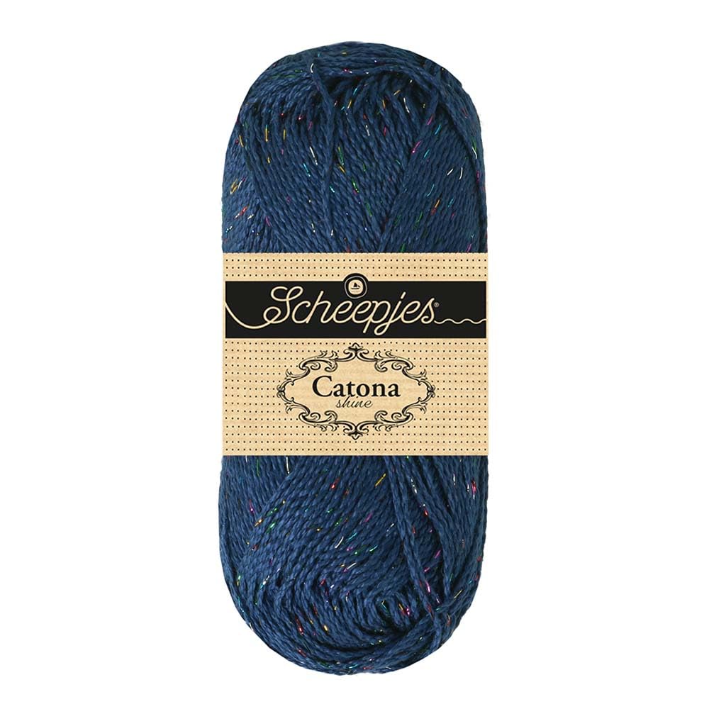 Scheepjes Catona Shine 50g - Midnight Blue & Rainbow Yarn
