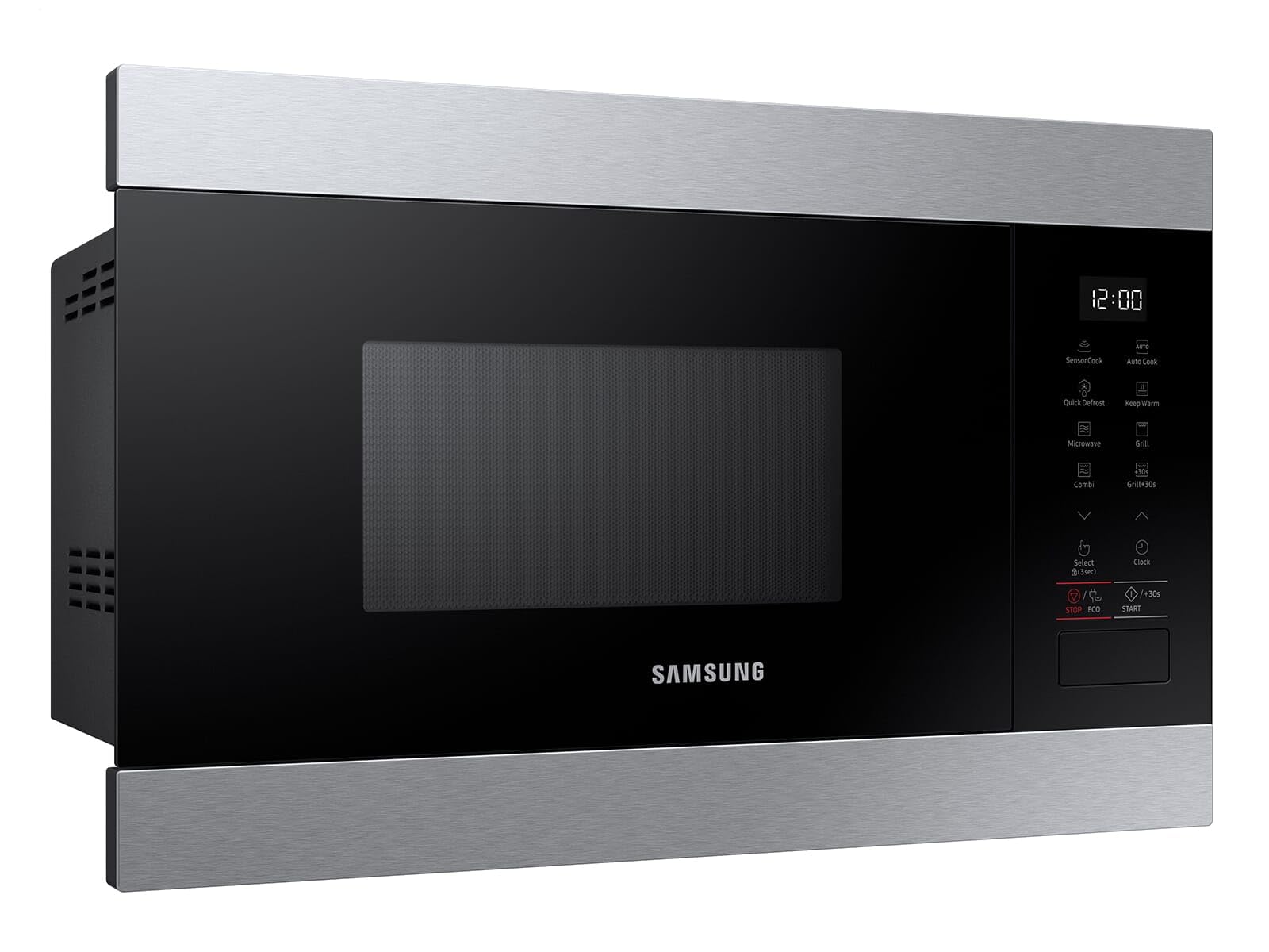 Samsung MG22M8274AT/E1 - Microondas empotrable con parrilla, 850 W, 22 L, horno microondas pequeño para nichos de 38 cm, función de mantenimiento del calor, sensor inteligente, interior de esmalte