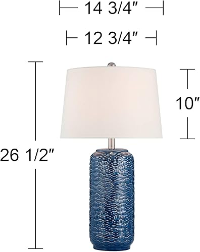 Miniatura 4 de 360 Lighting Waves - Juego de 2 lámparas de mesa costeras modernas de 26 12 pulgadas de alto, tela de cerámica azul, pantalla blanca, sala de estar,