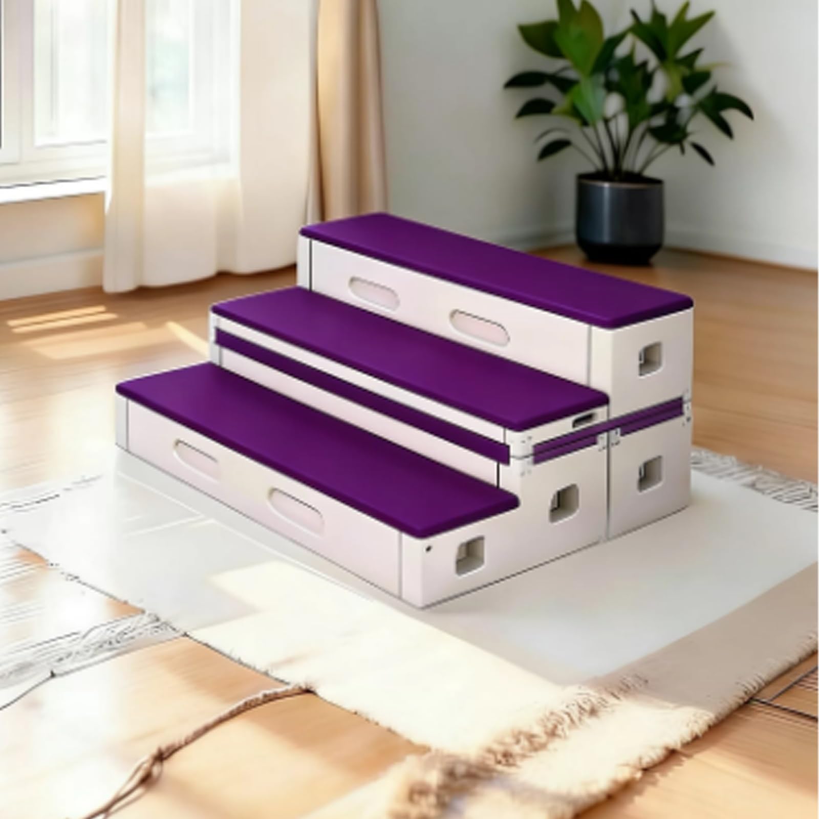 New Mobile Flip-Folding Steps, School Music Classroom Three-Tier Dance,Foldable Movable Staircase Step Risers,PE Plastic Choir Stage(Purple)