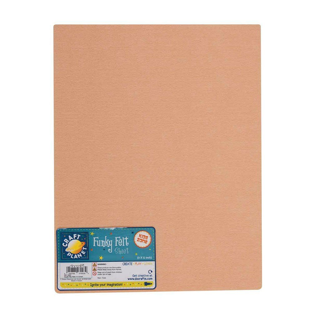 Craft Planet 9 x 12" Acrylic Felt, Flesh, Coloured Square Sheets, Crafting Fabric, Stick with Glue Adhesive, Pritt Sticks, for Sewing, Patchwork, Crafts