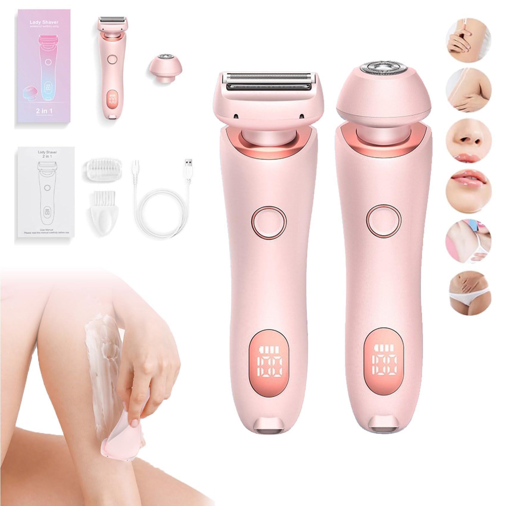 SilkGlide Pro - Silky Glide Pro Hair Remover, Silk Glide Razor, Silk Glide Epilator Painless Hair Removal, 2 in 1 Double Head Shaver Razors for Shave Legs, Underarms, Face, Bikini Area (Pink)