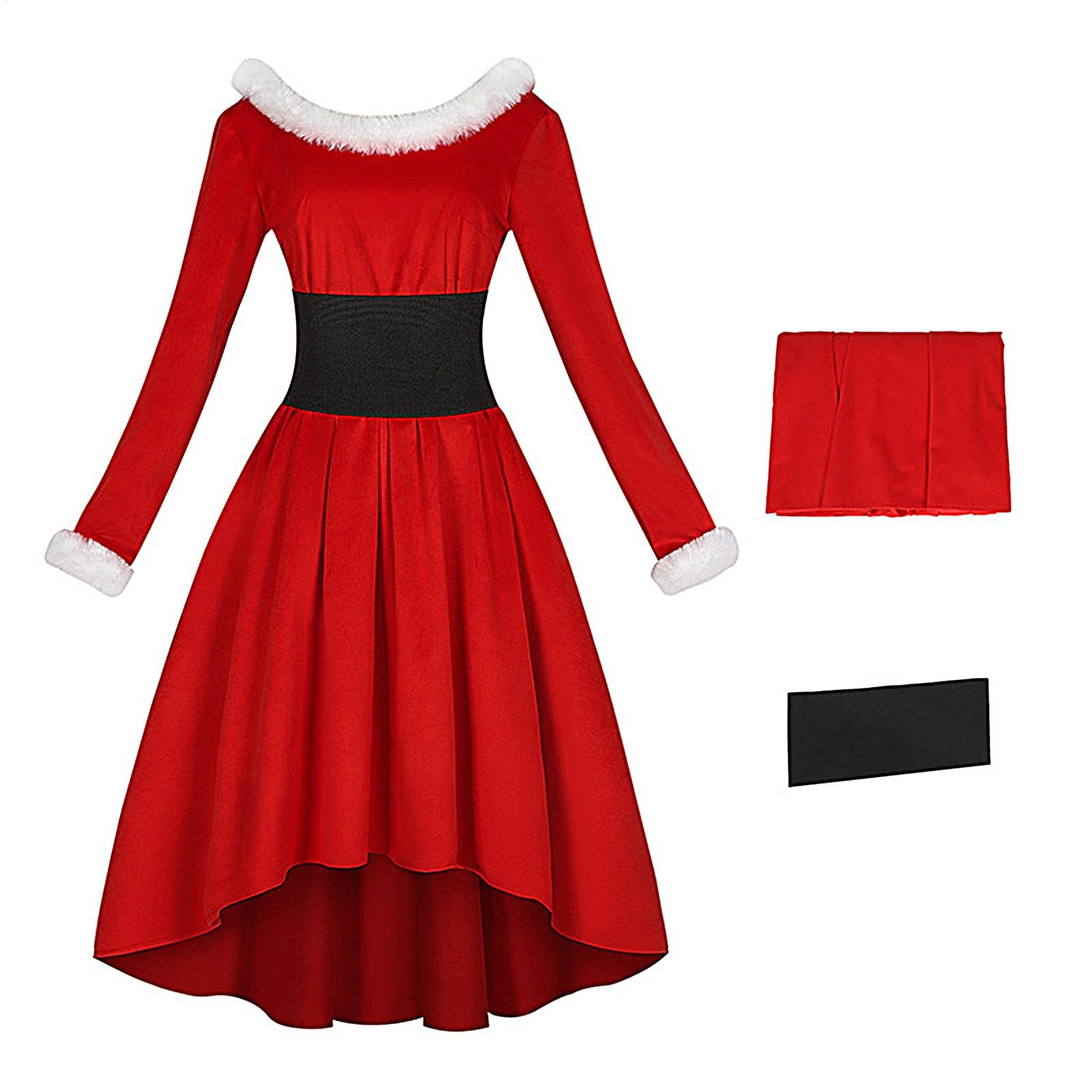 Costume da donna, vestito natalizio vintage, a maniche lunghe, per Natale, San, anniversari