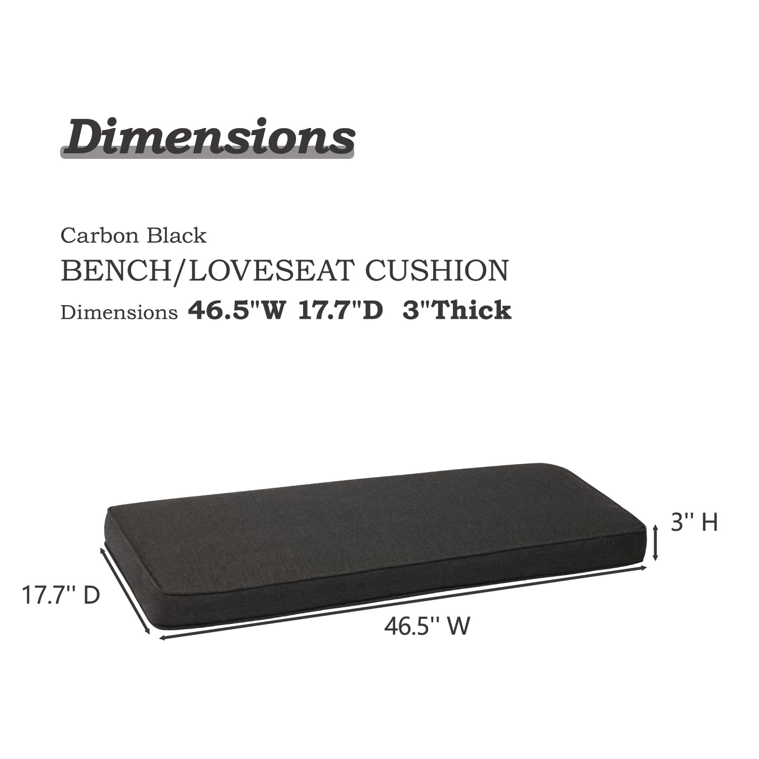 Aoodor Patio Bench Cushion Outdoor Olefin Fabric Slipcover Sponge Foam 46.5” x 17.7” x 3” - Charcoal