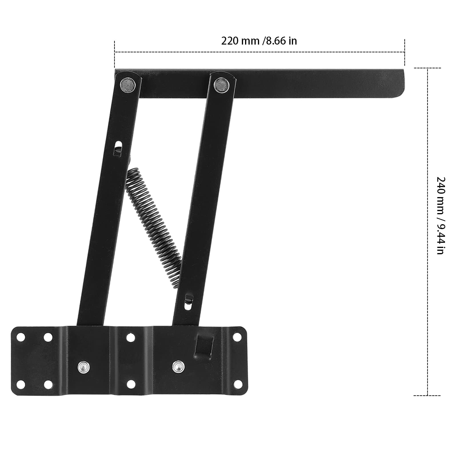 4 piezas de 2 pares de bisagras superiores de 9,5 pulgadas, soporte plegable, soporte para mesa de té, mecanismo de bisagra para muebles, estante de elevación, color negro