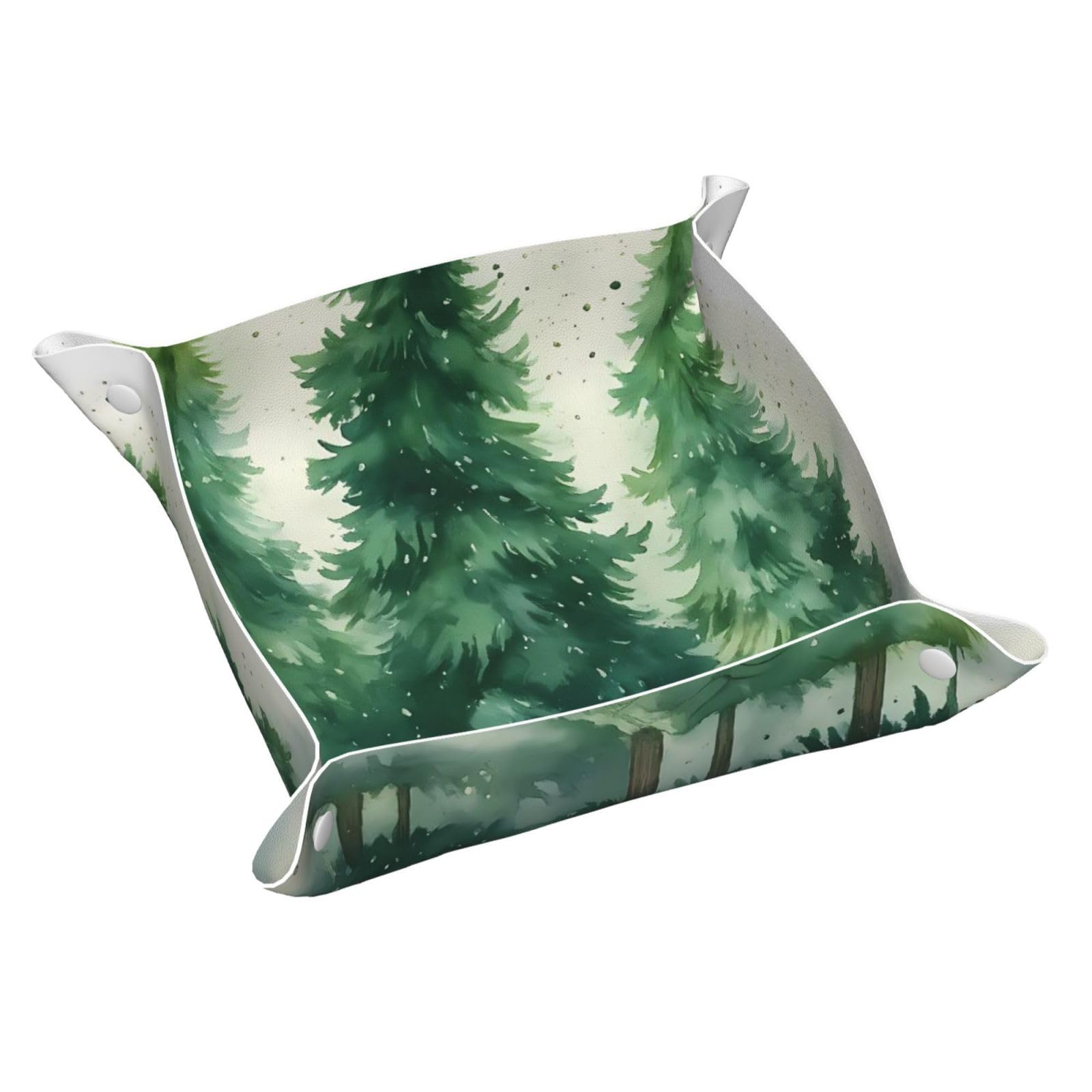 HLBSDM Watercolor Green Pine Trees Tray Men's Leather Valet Parking Portable Entrance Trays Bedside Storage Box