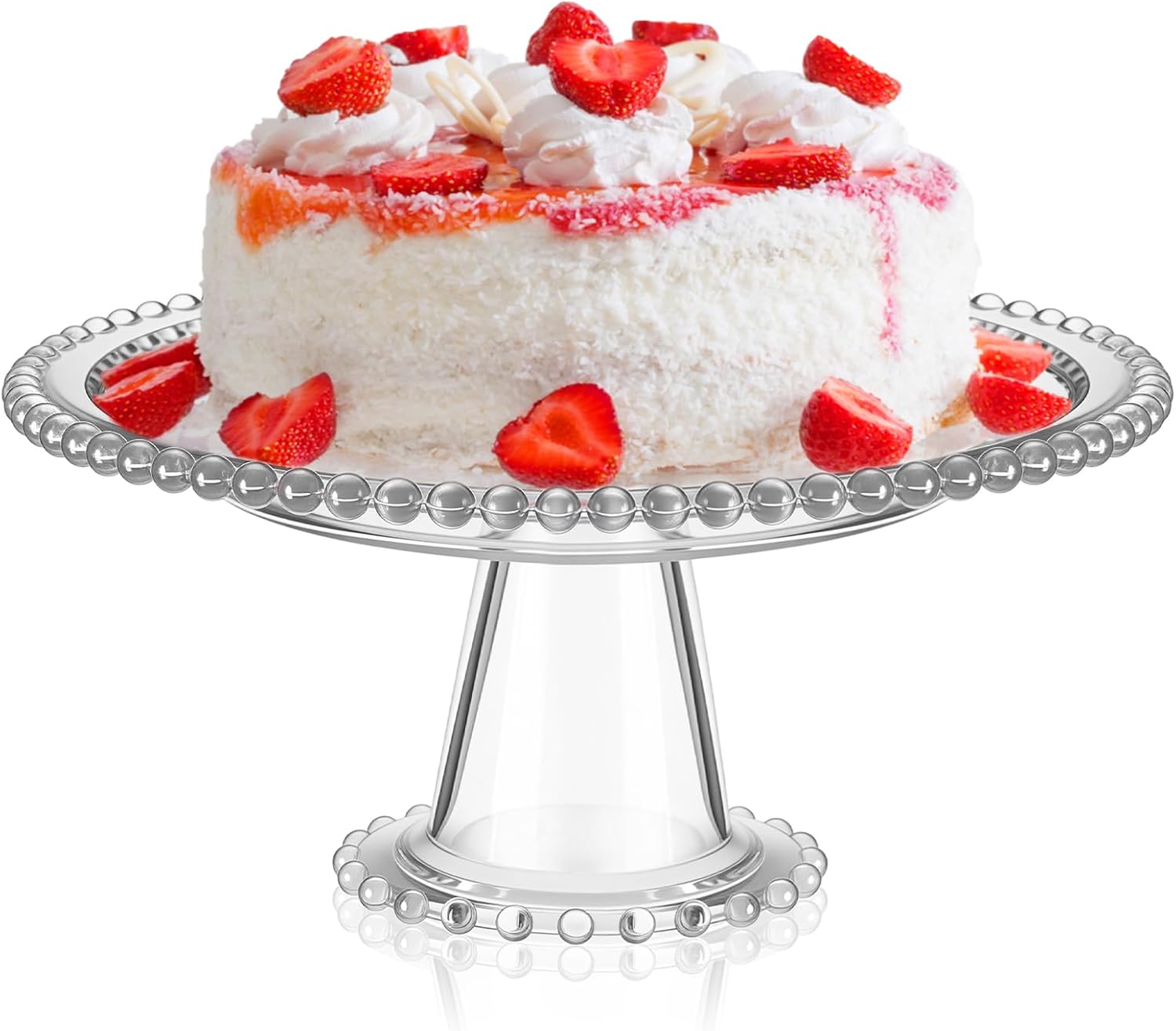 Wenqik 12 Inch Beaded Glass Cake Stand Vintage Clear Cake Stand Cakes Serving Platters Footed Dessert Plate Display Desserts Holder Fruit Serving Tray Display Accessories for Wedding Party Supplies