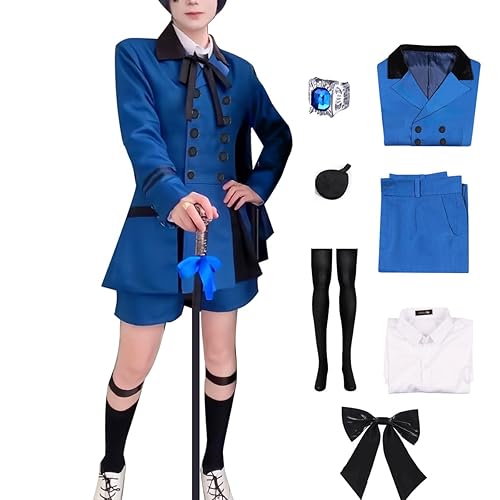Tokisaki Ciel Phantomhive Cosplay Outfit Costume Kuroshitsuji Cosplay Coat Blue Uniform Suit with Ring Eyemask Halloween - Uniform-blue - Large
