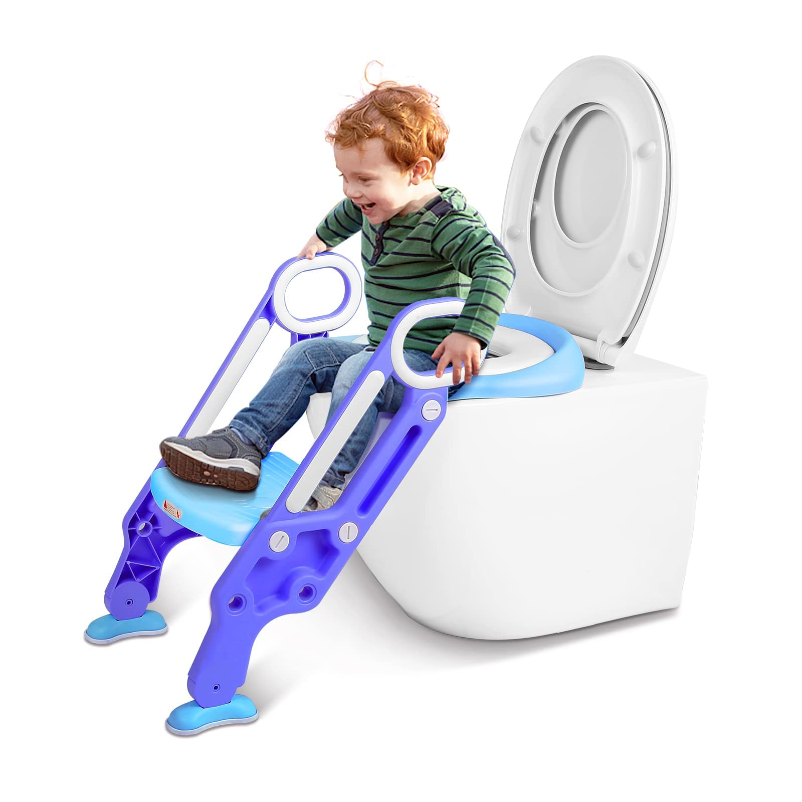 Siège De Toilette Enfant Réglable Et Pliable Avec Échelle - Réducteur Toilette Bébé Antidérapant Pour Hauteur 38-42cm (Bleu)